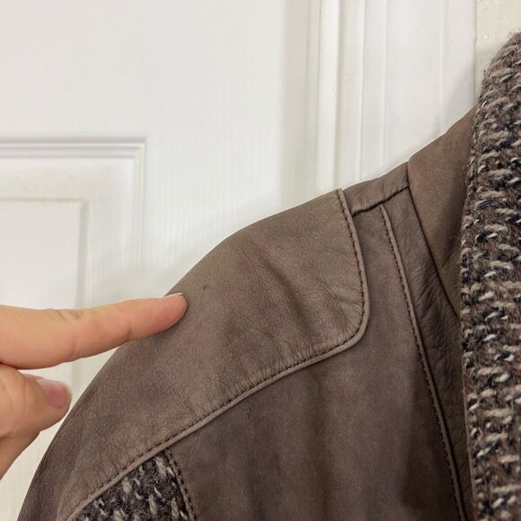 Vintage Laurice 80’s Bomber Jacket Brown Leather Wool Sweater Sleeves Size L - Picture 5 of 15